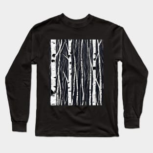 black and white dark birch forest, minimalistic vector design Long Sleeve T-Shirt